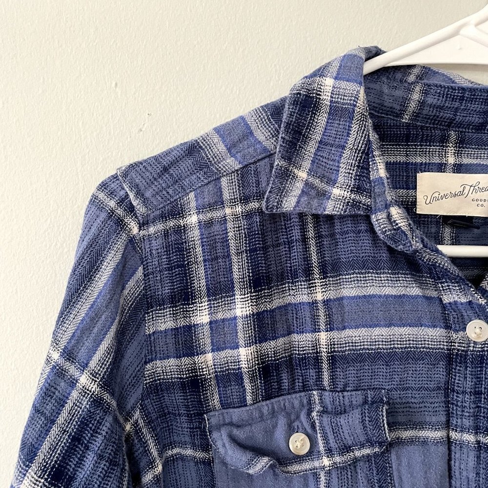 Universal Thread Blue Checkered Long Sleeved Butt… - image 2